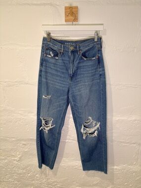 American Eagle Outfitters Baggy Jean in Blue with Tan Stitching